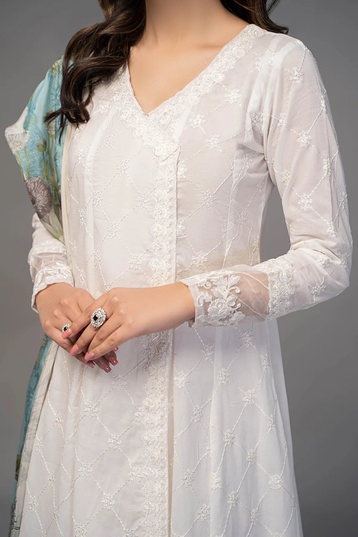 White hot sale angrakha frock